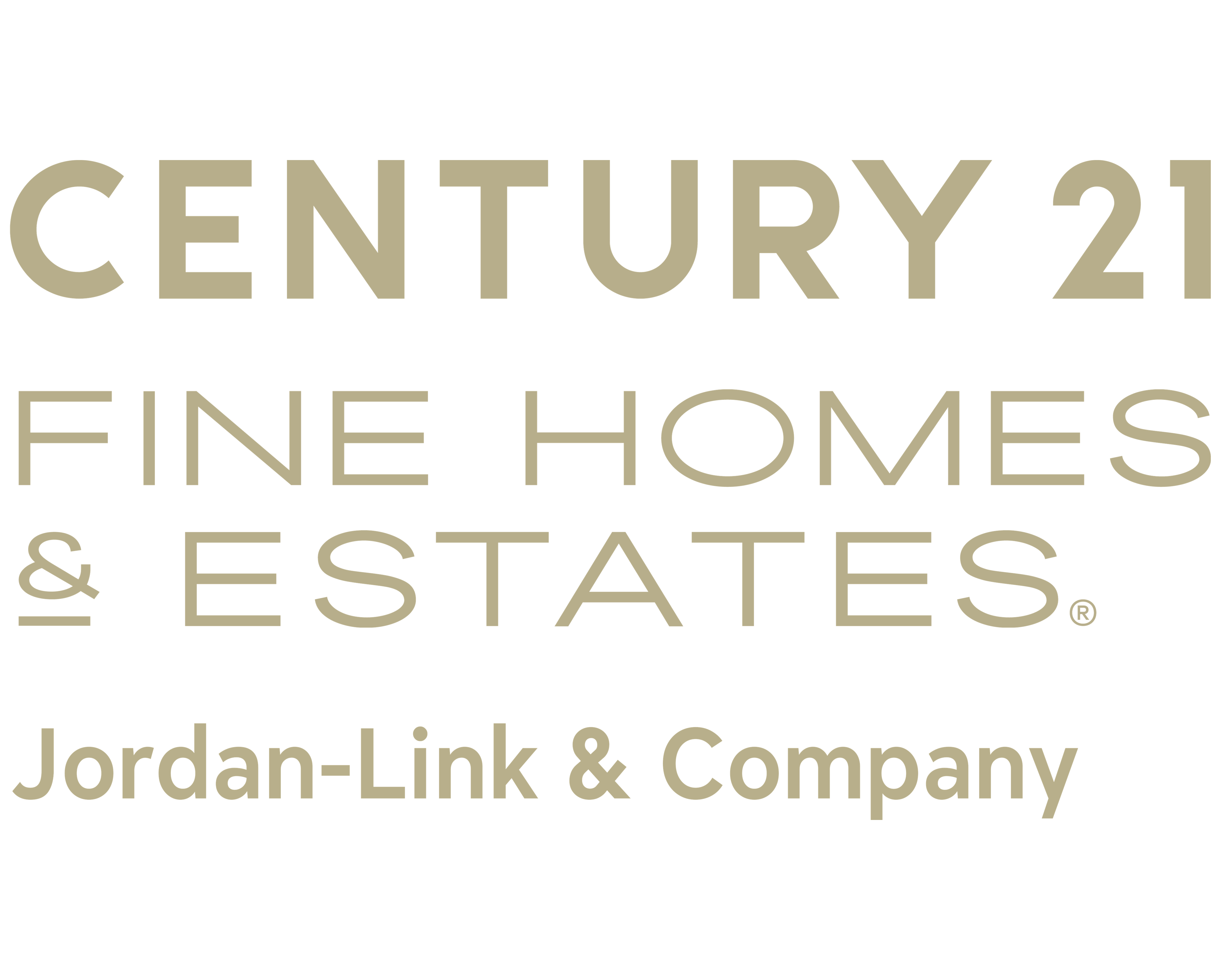 CENTURY 21 Fine Homes & Estates logo featuring the brand name in bold black letters with the subtext 'Jordan-Link & Company' below it